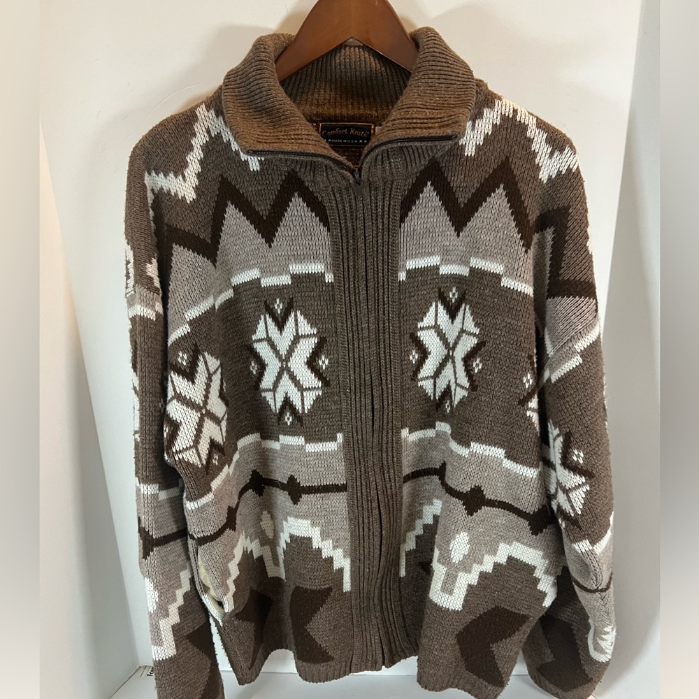 Vintage comfort knit men’s zip up cardigan sweater large